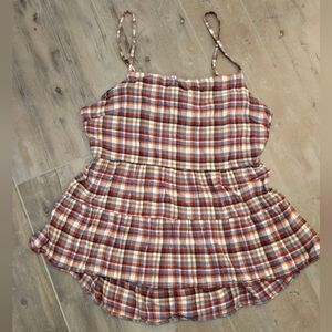 Women’s Plaid Spaghetti Strap Tank Top in Rust Blue